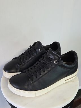 Birkenstock Womens Black Leather Sneakers with White Sole Size 40